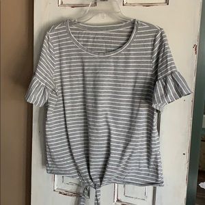 ROMWE WOMENS SHORT SLEEVE TIE KNOT LOOSE FIT SHIRT